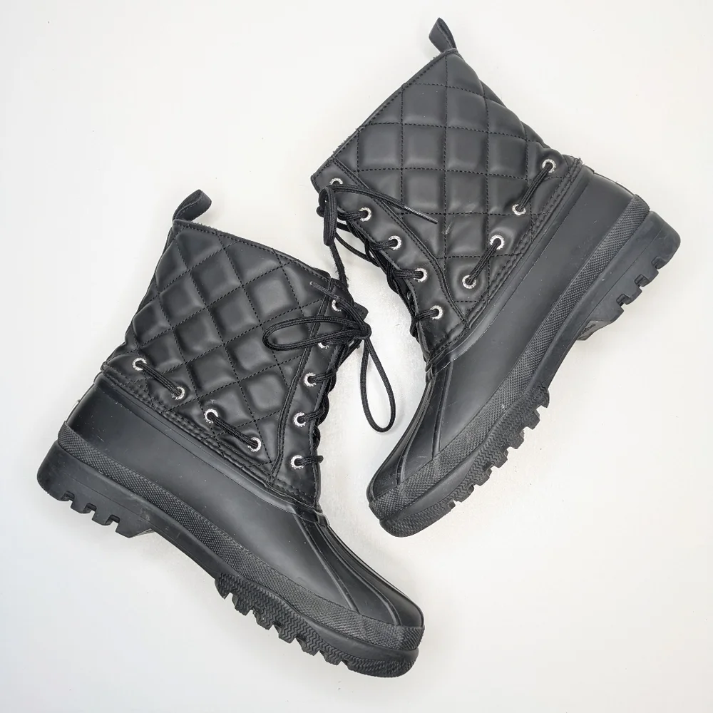 Sperry Black Quilted Duck Boots Winter Snow Lace Up Women's Size 8